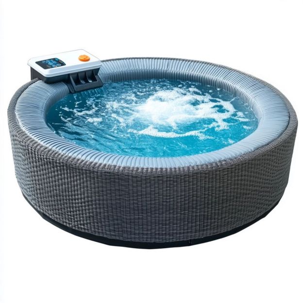 Vasca Idromassaggio Gonfiabile Rotonda Grigia in PVC con Pannello di Controllo e Idrogetti