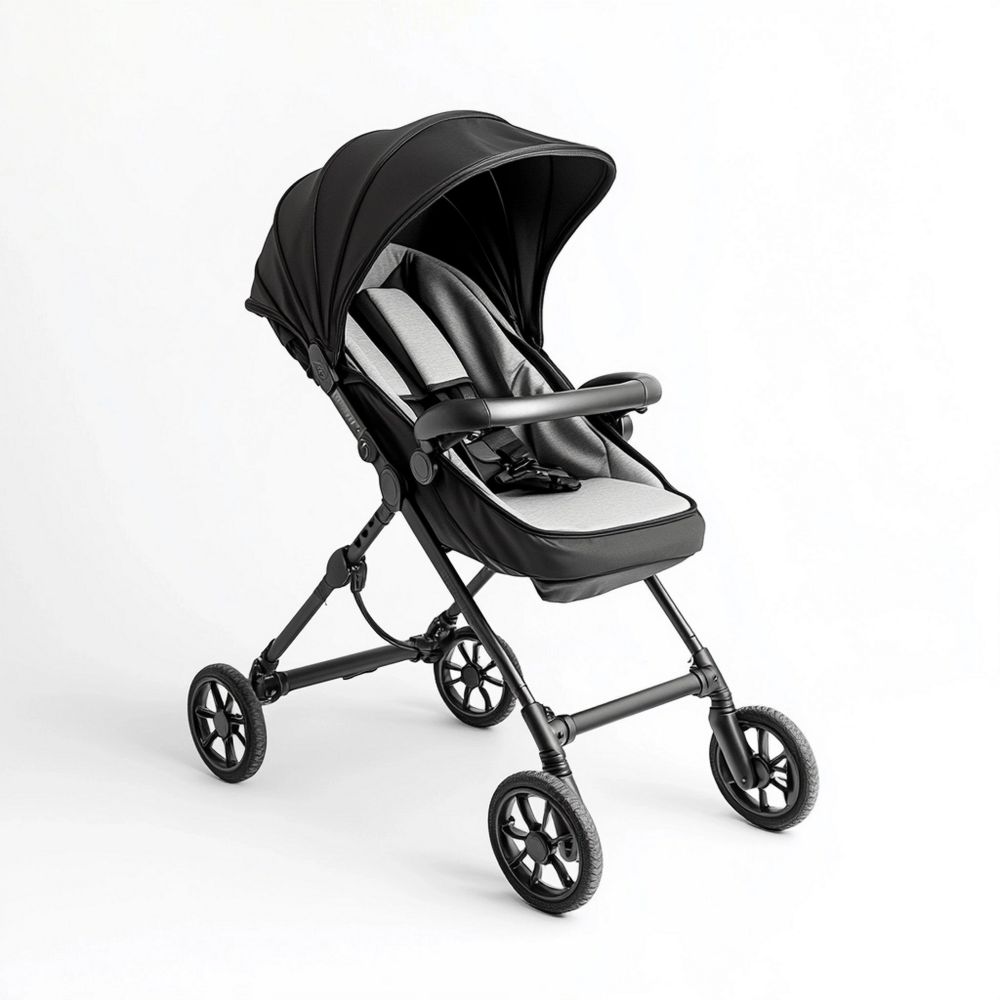 Passeggino per Bambini Passeggino Pieghevole Nero in Alluminio e Tessuto 4 Ruote con Sedile Regolabile