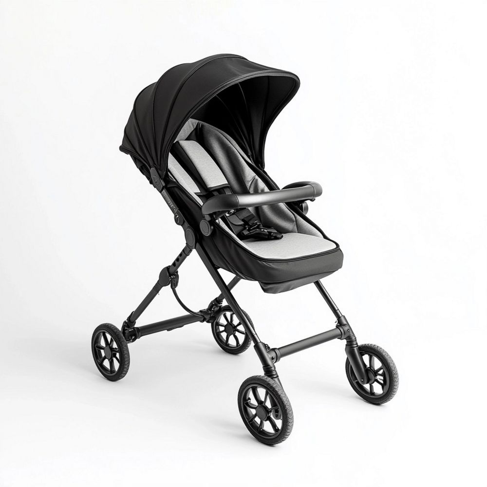 Passeggino per Bambini Passeggino Pieghevole Nero in Alluminio e Tessuto 4 Ruote con Sedile Regolabile