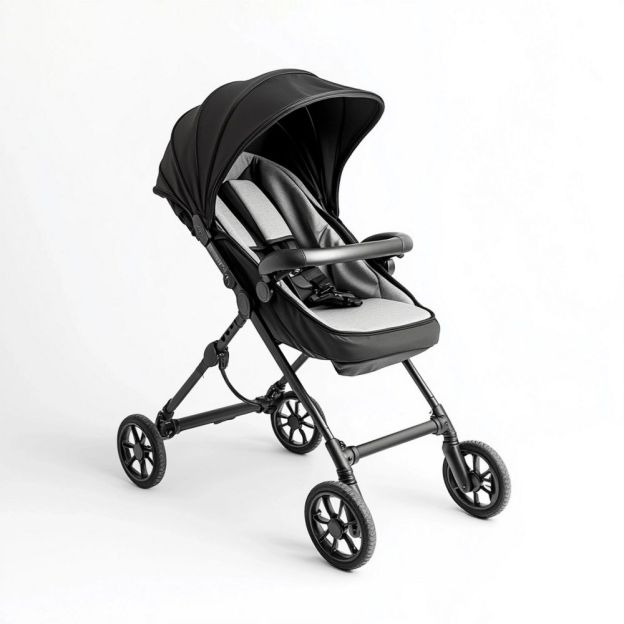 Passeggino per Bambini Passeggino Pieghevole Nero in Alluminio e Tessuto 4 Ruote con Sedile Regolabile