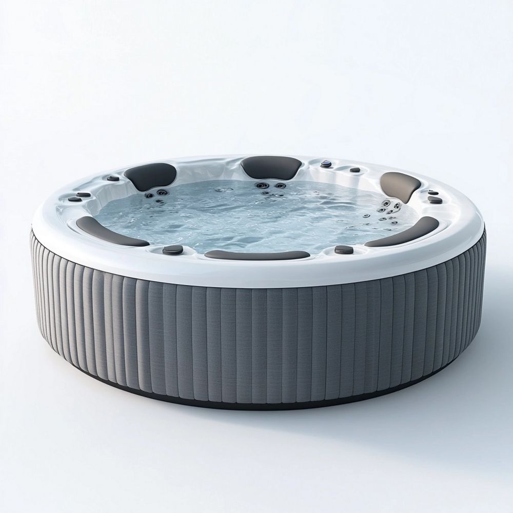 Vasca idromassaggio rotonda grigio bianco sintetico diametro 180cm sistema di massaggio capacità 6 persone