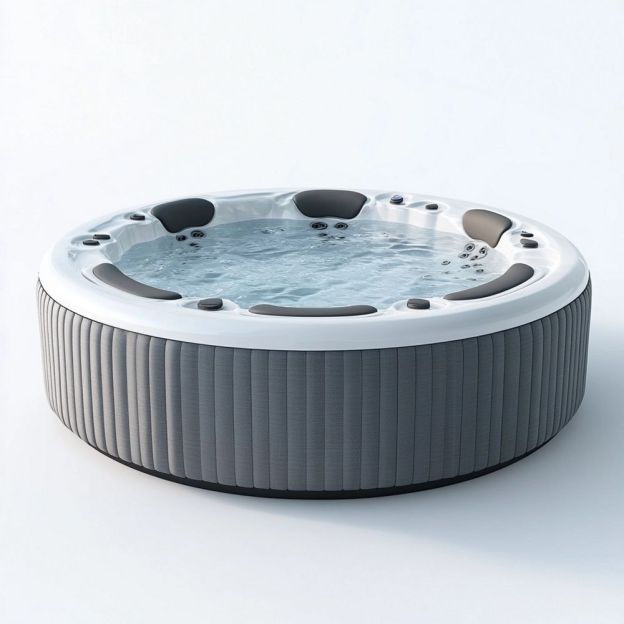 Vasca idromassaggio rotonda grigio bianco sintetico diametro 180cm sistema di massaggio capacità 6 persone