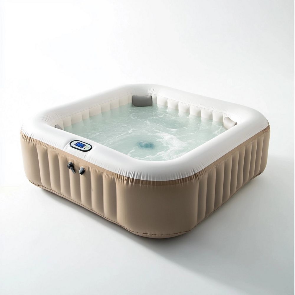 Vasca idromassaggio gonfiabile quadrata bianco/beige in PVC con controllo digitale 185x185x65 cm