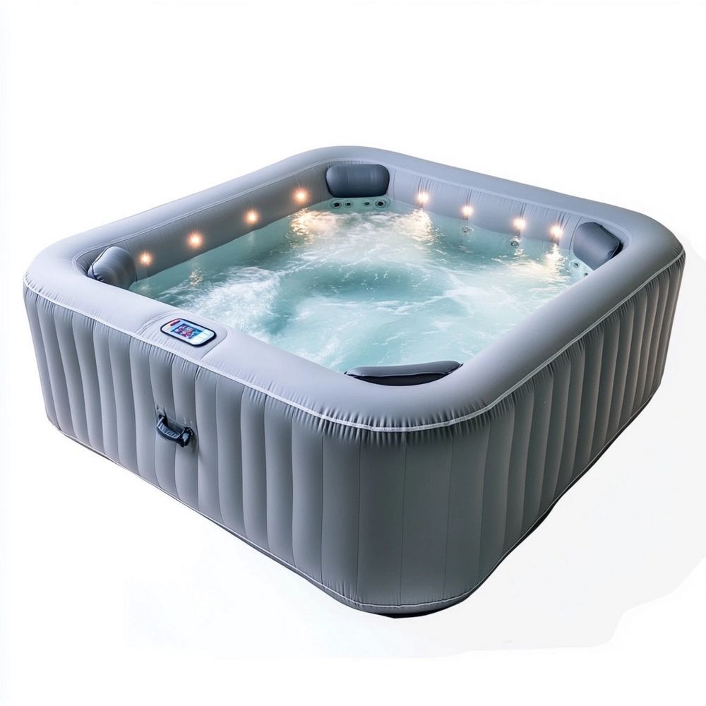 Vasca Idromassaggio Gonfiabile Quadrata Grigia in PVC 185x185x65 cm