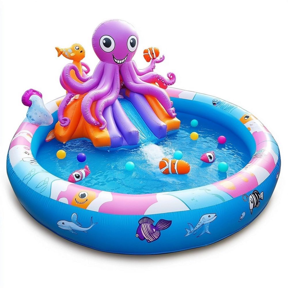 Piscina Gonfiabile per Bambini PVC Con Scivolo e Giocattoli Acquatici