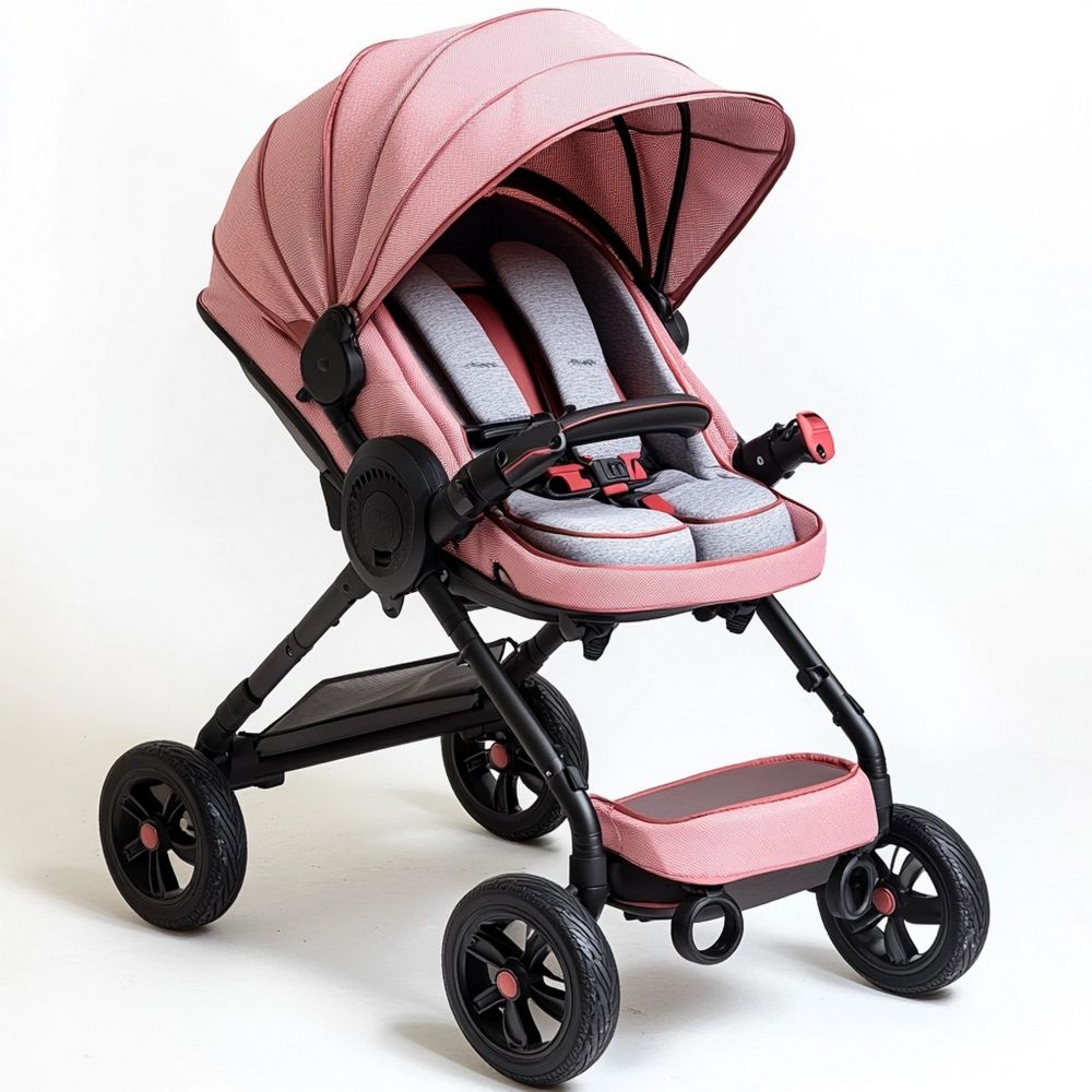 Passeggino per Bambini Telaio in Alluminio Rosa/Nero con Sedile Regolabile e Cintura di Sicurezza a Cinque Punti
