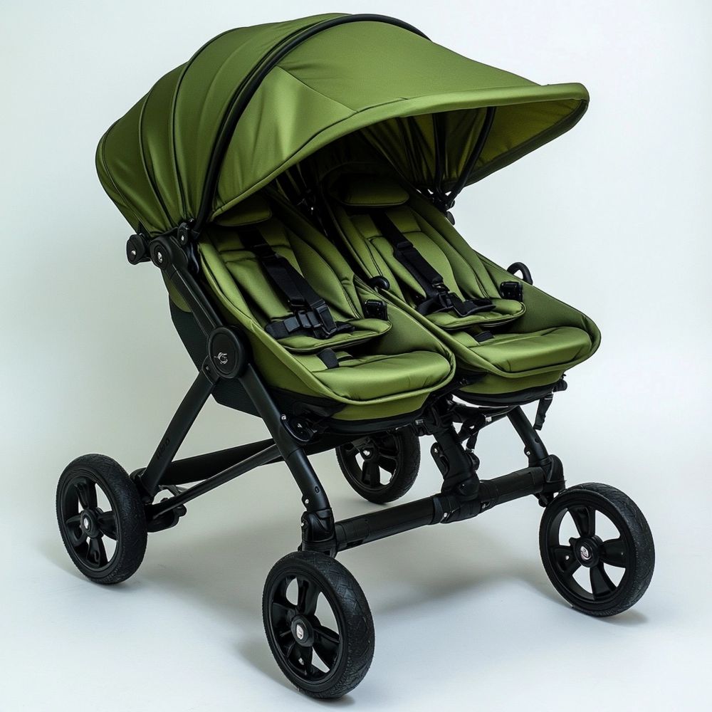 Passeggino Doppio per Bambini Verde Struttura in Metallo Tessuto Regolabile