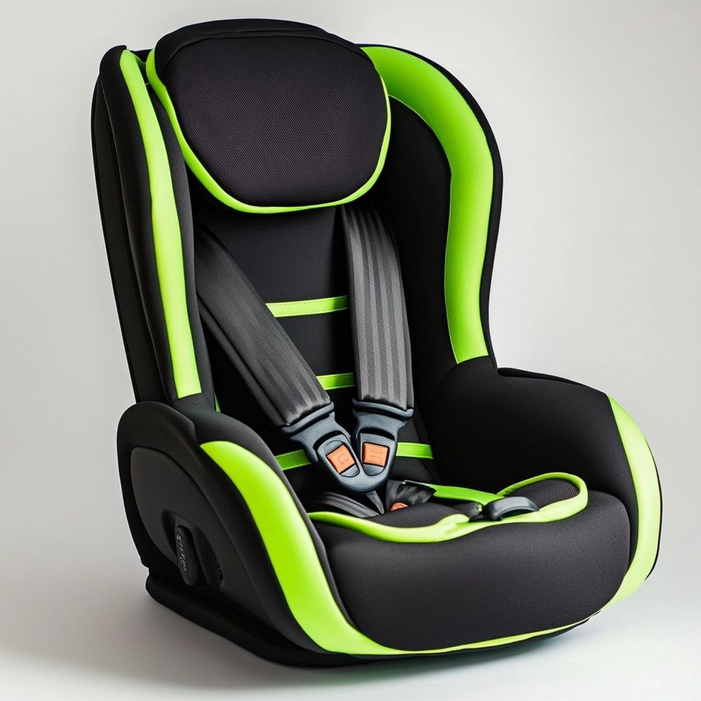 Seggiolino Auto Bambini a 5 Punti Nero/Verde Tessuto Poliestere 65x45x54 cm