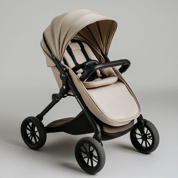 Passeggino per Bambini Pieghevole Regolabile Beige con Struttura in Alluminio e Ruote in Gomma 100x60x110 cm