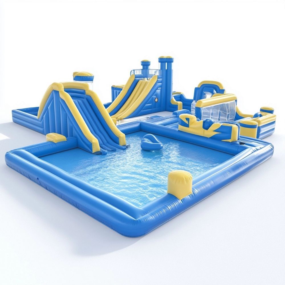 Gioco Gonfiabile Acquatico con Scivoli Multipli PVC Blu/Giallo 10m x 8m x 4m