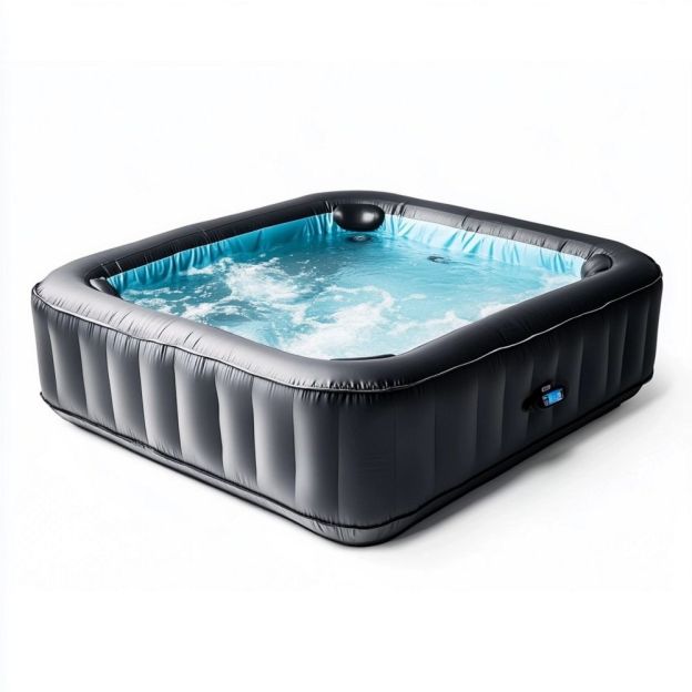 Vasca Idromassaggio Gonfiabile Quadrata Grigio PVC Riscaldata con Pannello di Controllo, Dimensioni 185cm x 185cm x 65cm