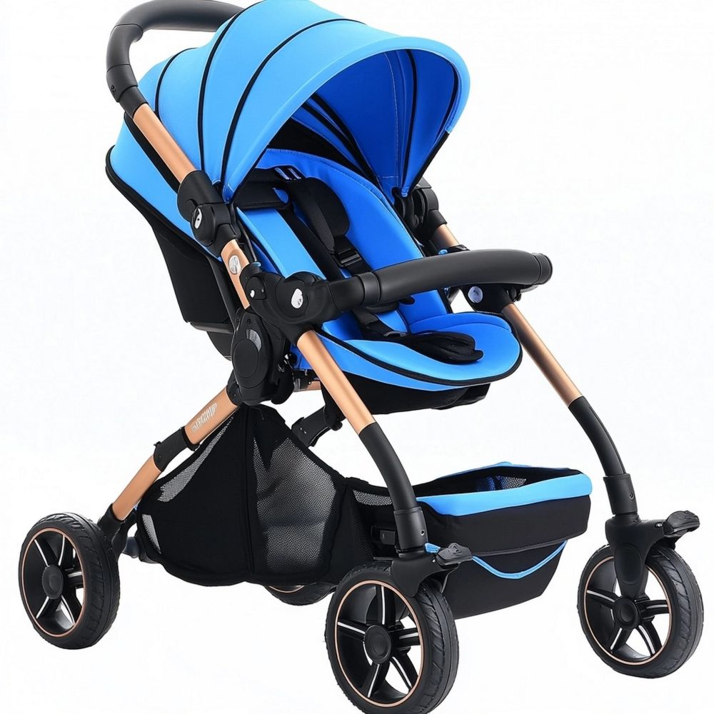 Passeggino per Bambini Leggero Pieghevole Blu in Alluminio con Telaio a Quattro Ruote