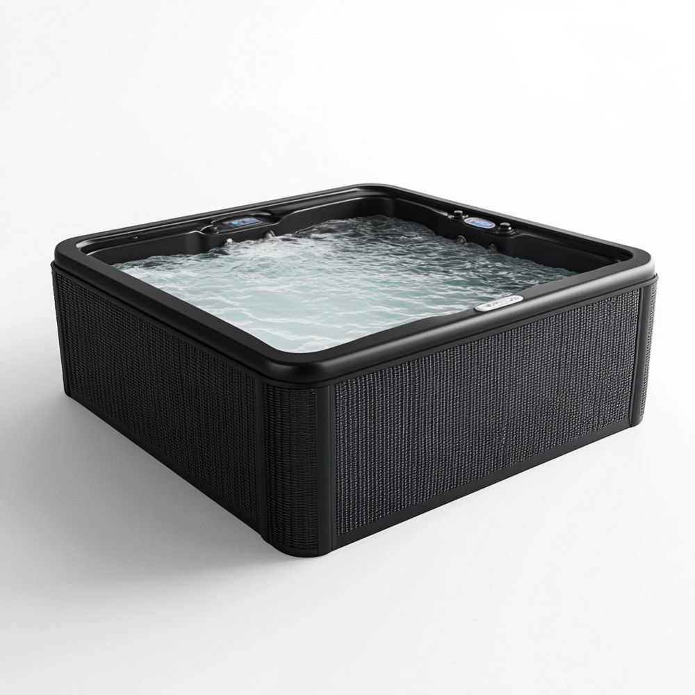 Vasca Idromassaggio Quadrata Nera in Acrilico con Sistema di Getti e Pannello di Controllo Digitale 200x200x85 cm