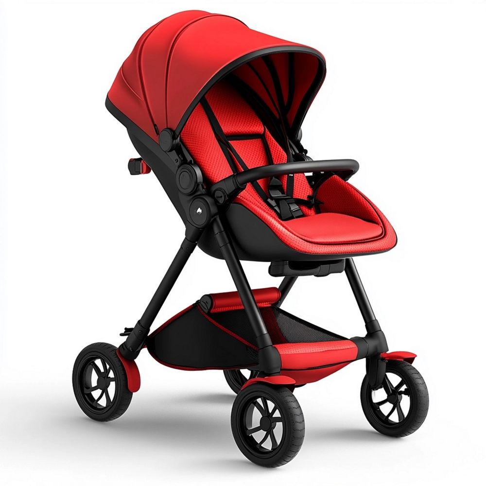 Passeggino per Bambini Pieghevole Rosso in Tessuto Poliestere e Alluminio - Altezza 105cm Larghezza 60cm Lunghezza 80cm