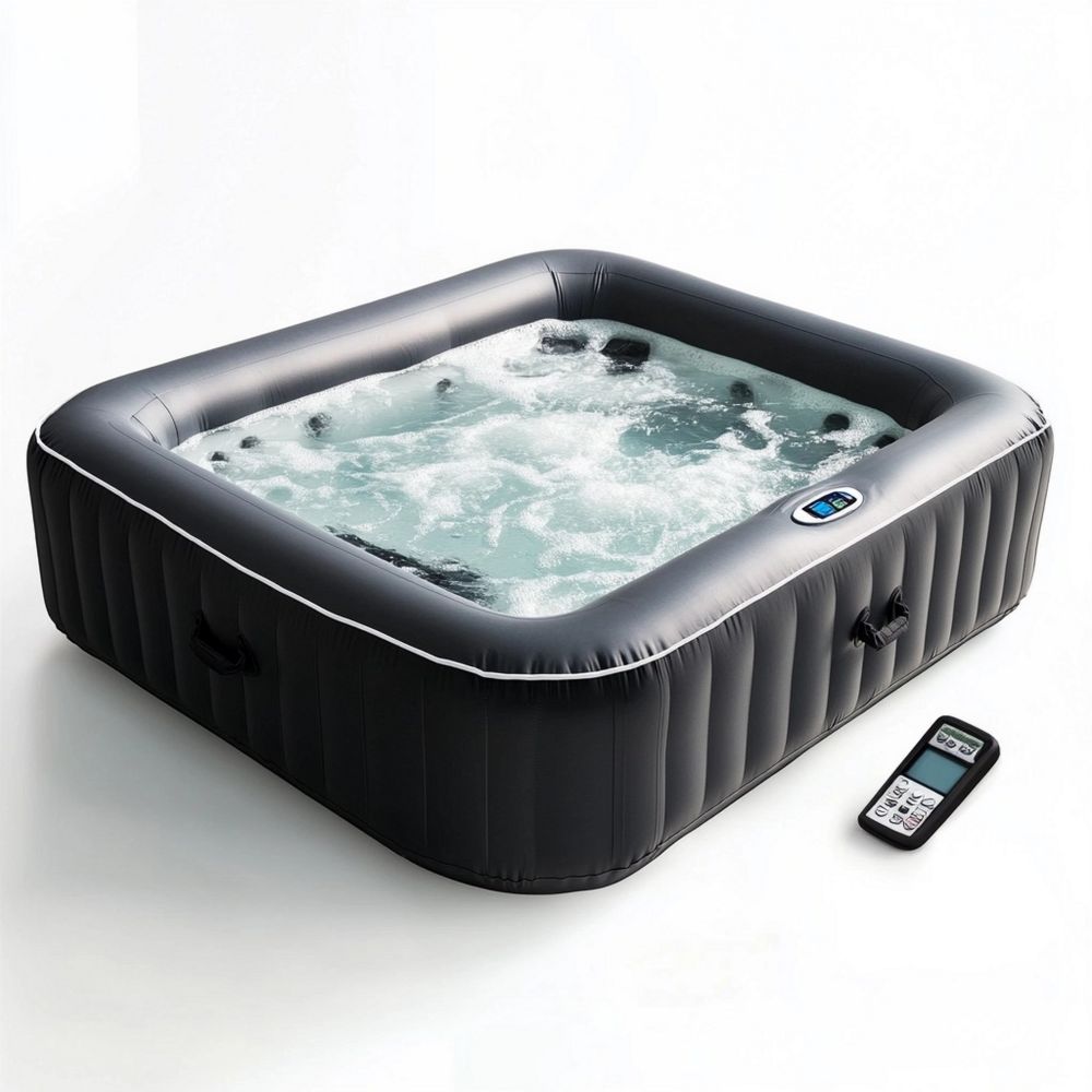 Vasca idromassaggio gonfiabile quadrata in PVC con telecomando, 185x185x65 cm, Nero
