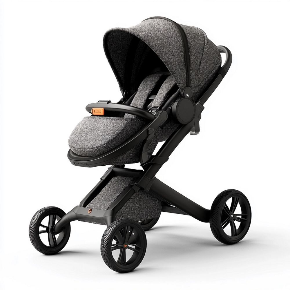 Passeggino per Bambini 4 Ruote Grigio Tessuto Poliestere Telaio Alluminio Sediolino Regolabile