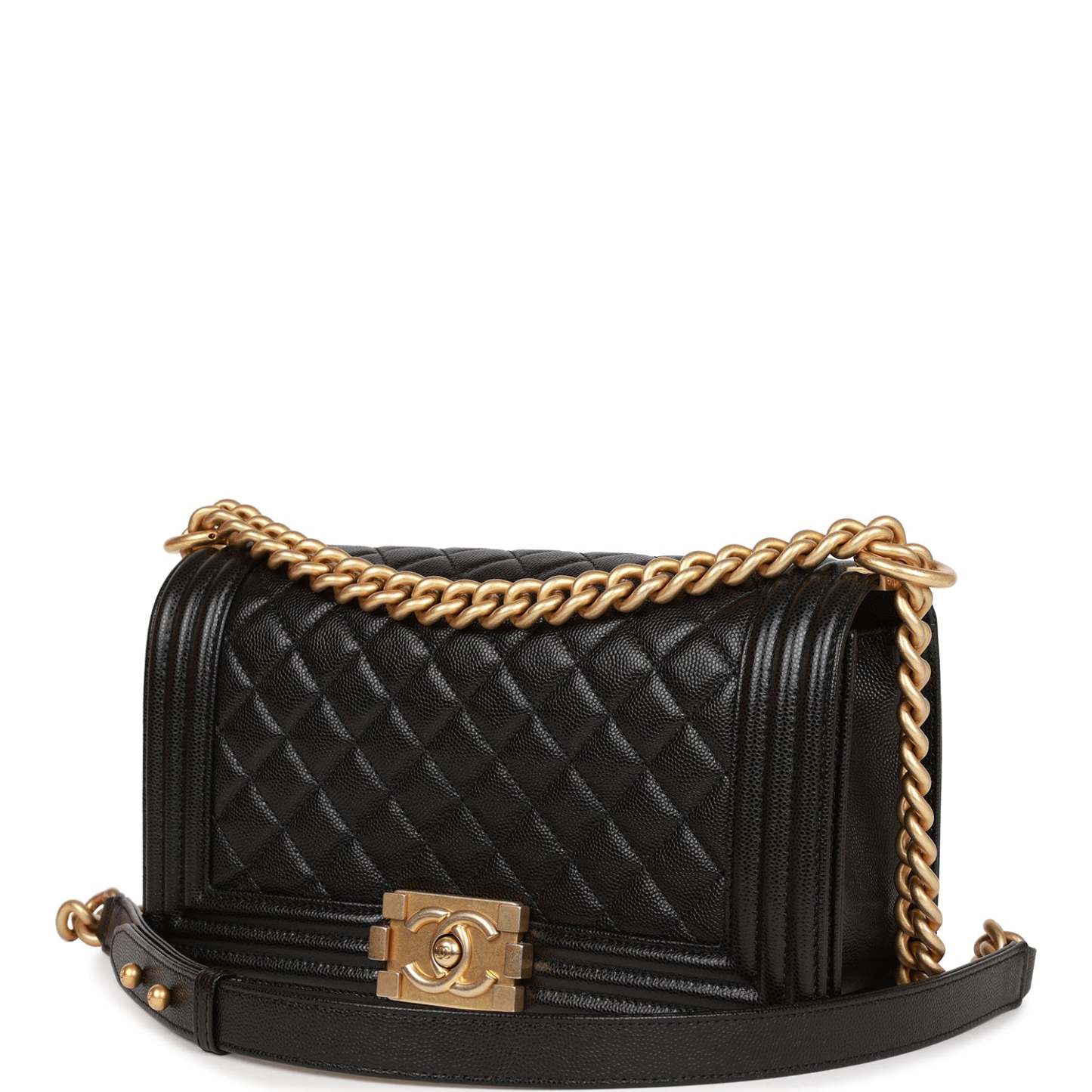 CC Medium Boy Bag Black Caviar Antique Gold Hardware