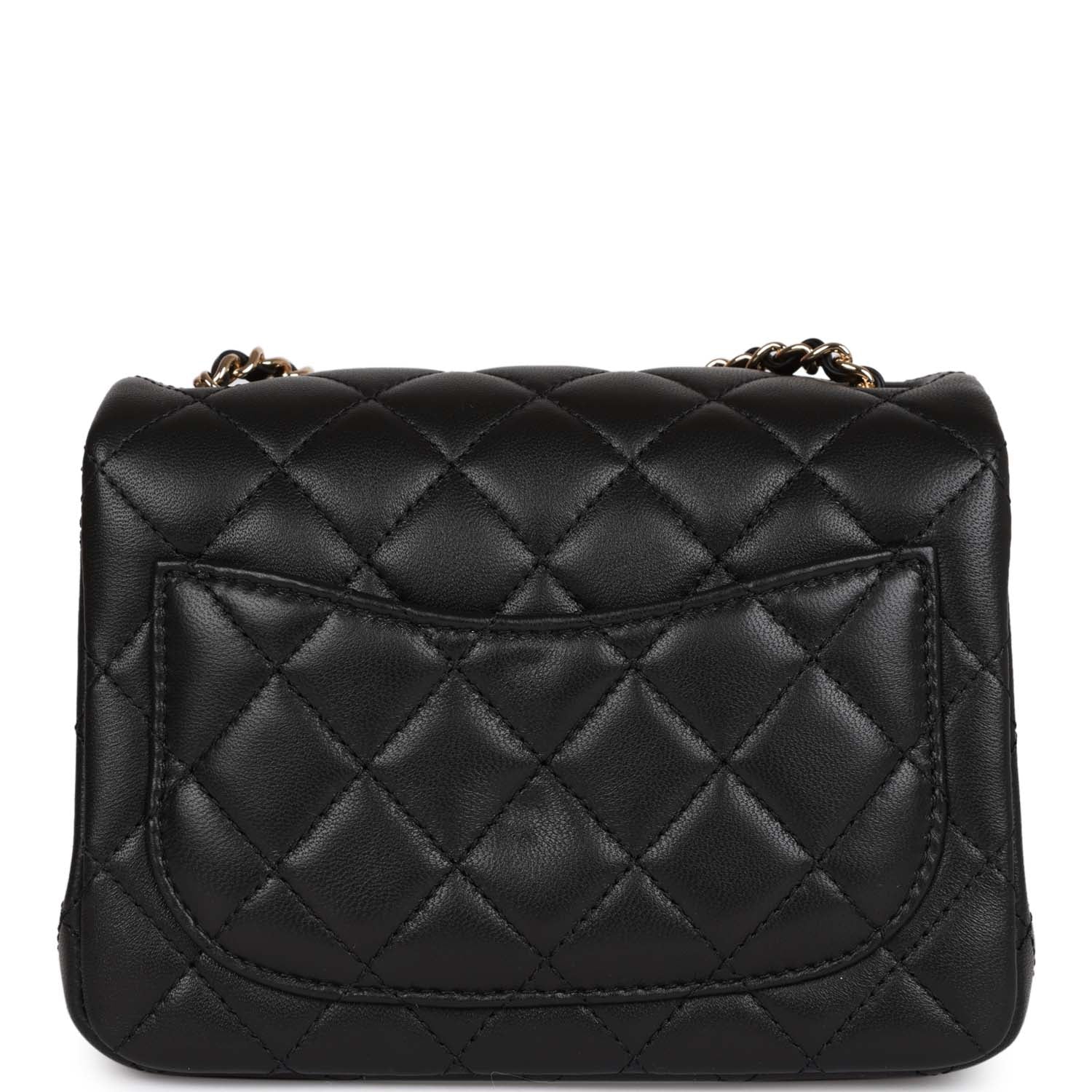 CC Pearl Crush Mini Square Flap Bag Black Lambskin Light Gold Hardware