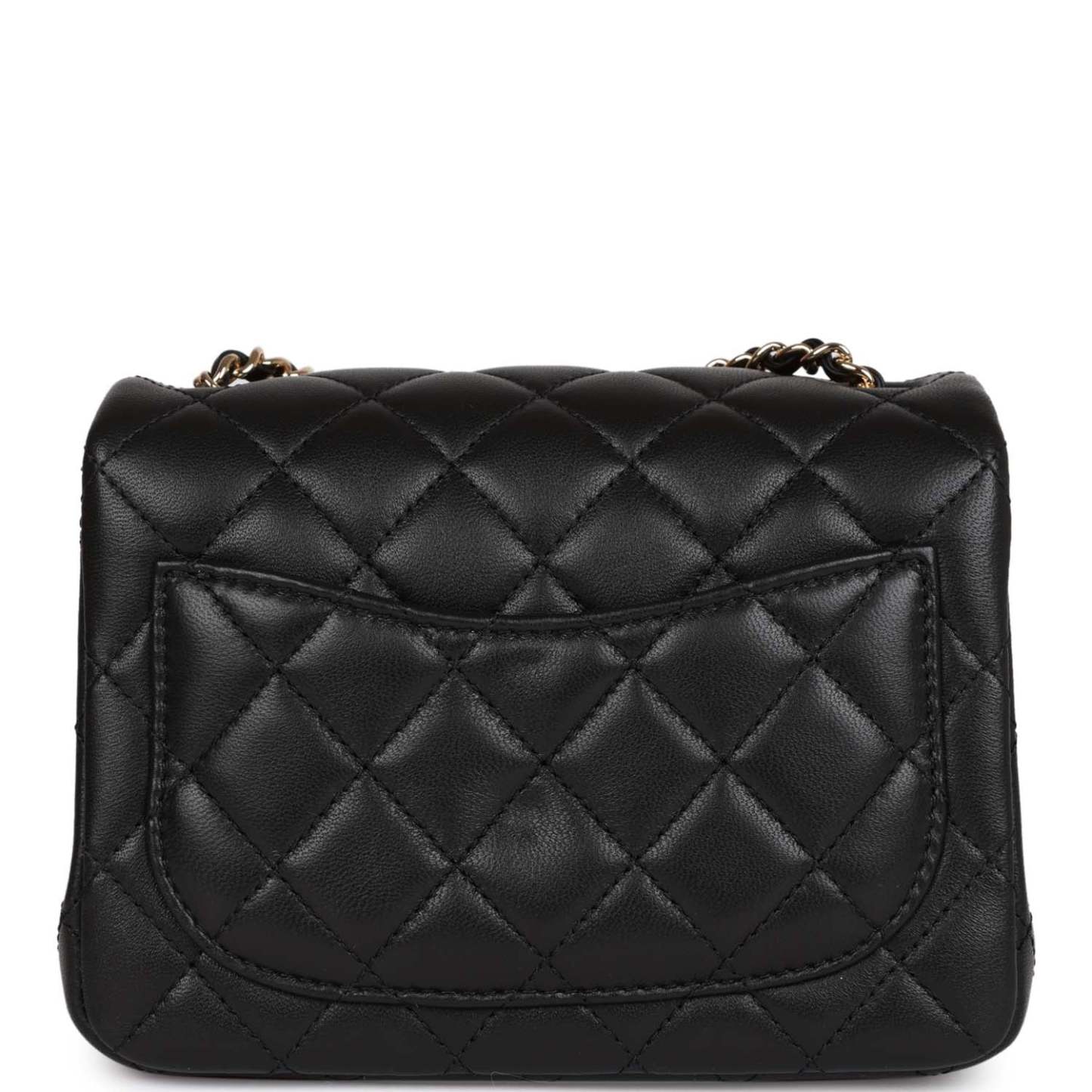 CC Pearl Crush Mini Square Flap Bag Black Lambskin Light Gold Hardware