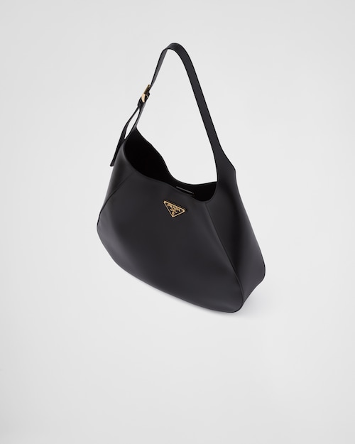 PP Large leather shoulder bag with topstitching - Black
