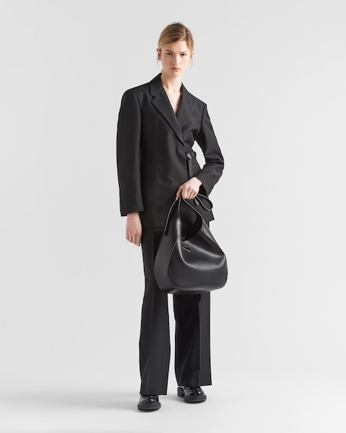 PP Large leather shoulder bag with topstitching - Black