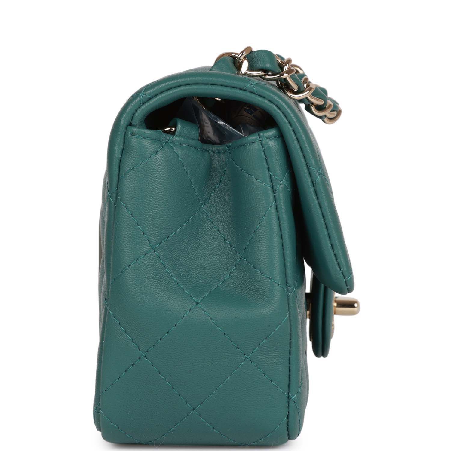 CC Mini Rectangular Flap Bag Green Lambskin Light Gold Hardware