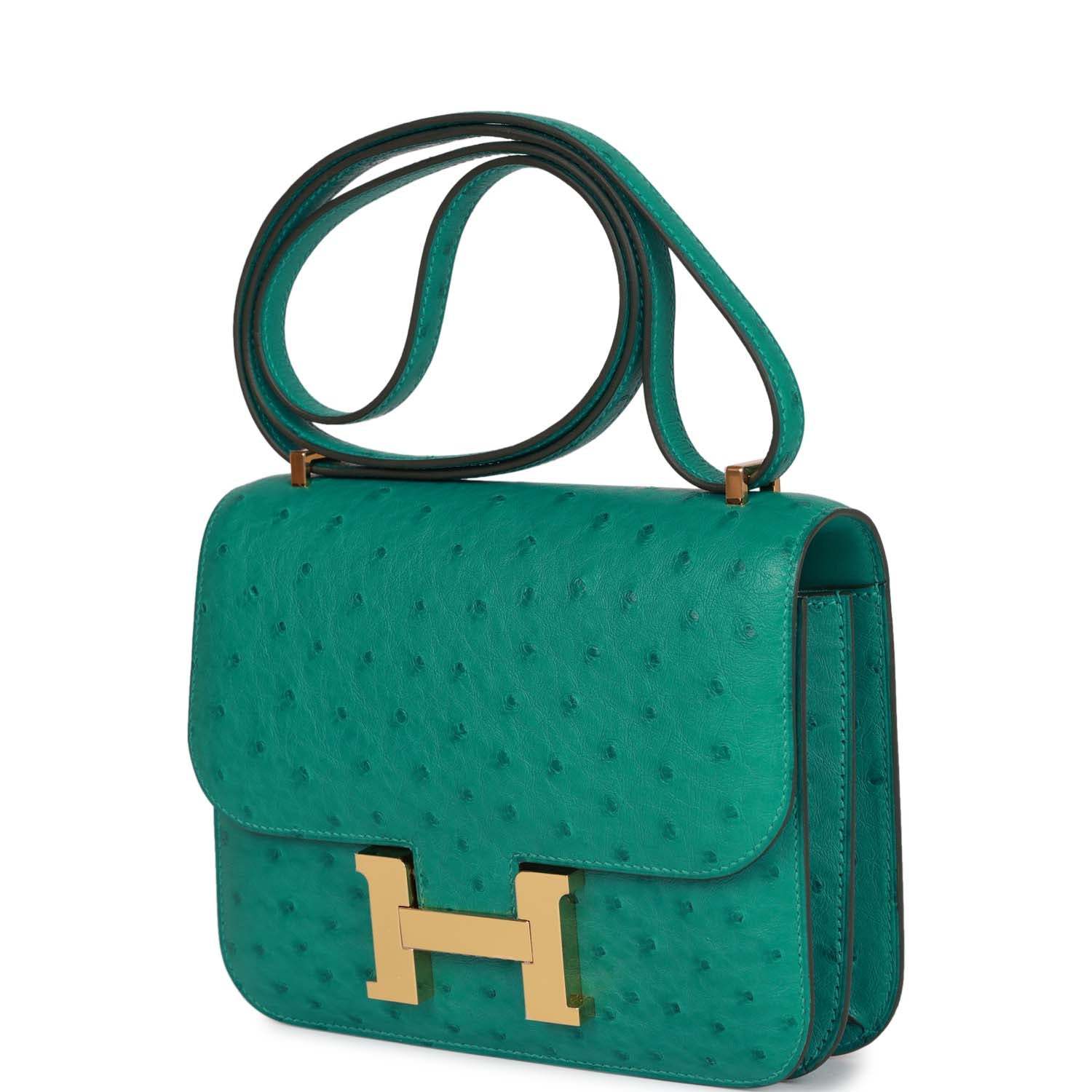 H Constance 18 Vert Verone Ostrich Gold Hardware