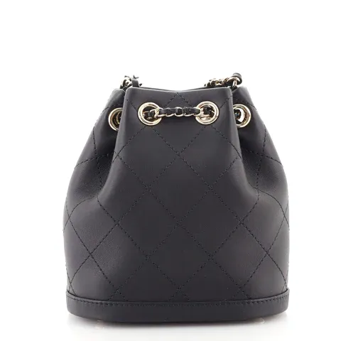CC Drawstring Bucket Bag Quilted Calfskin Mini