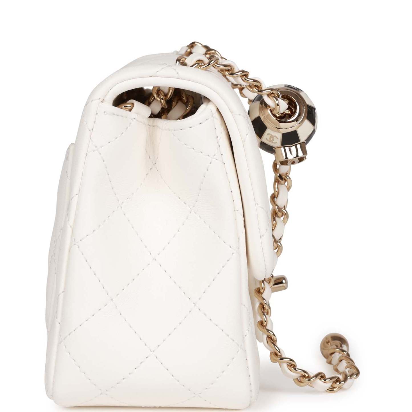 CC Pearl Crush Mini Square Flap Bag White Lambskin Light Gold Hardware