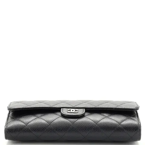 CC Gusset Classic Flap Wallet Quilted Caviar Long