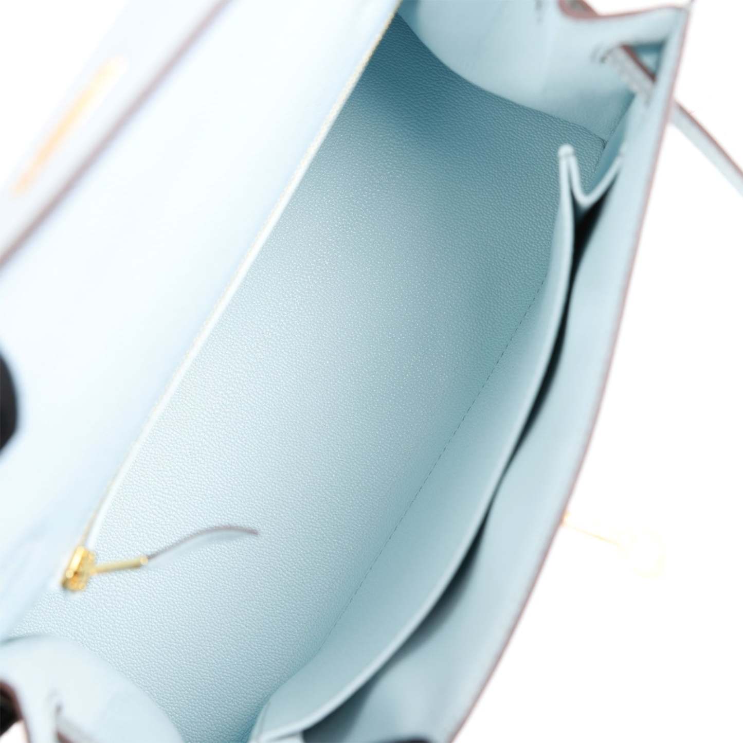 H Special Order (HSS) Kelly Sellier 25 Bleu Brume and Bleu Glacier Epsom Brushed Gold Hardware