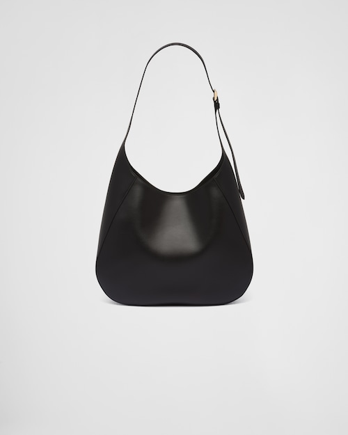 PP Large leather shoulder bag with topstitching - Black