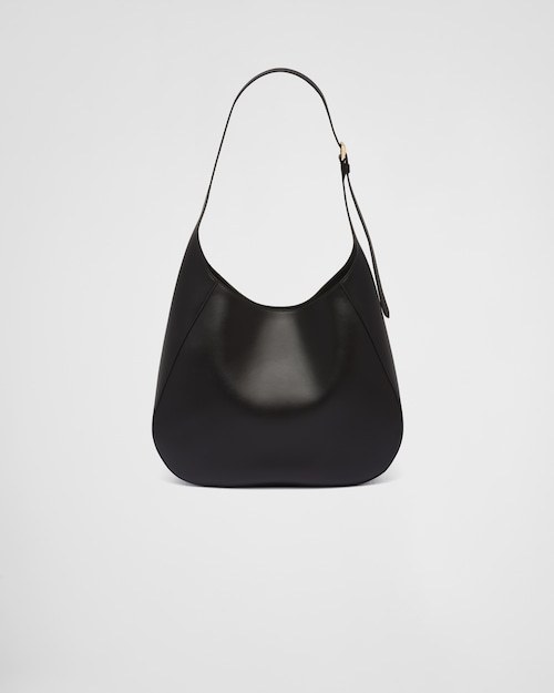 PP Large leather shoulder bag with topstitching - Black