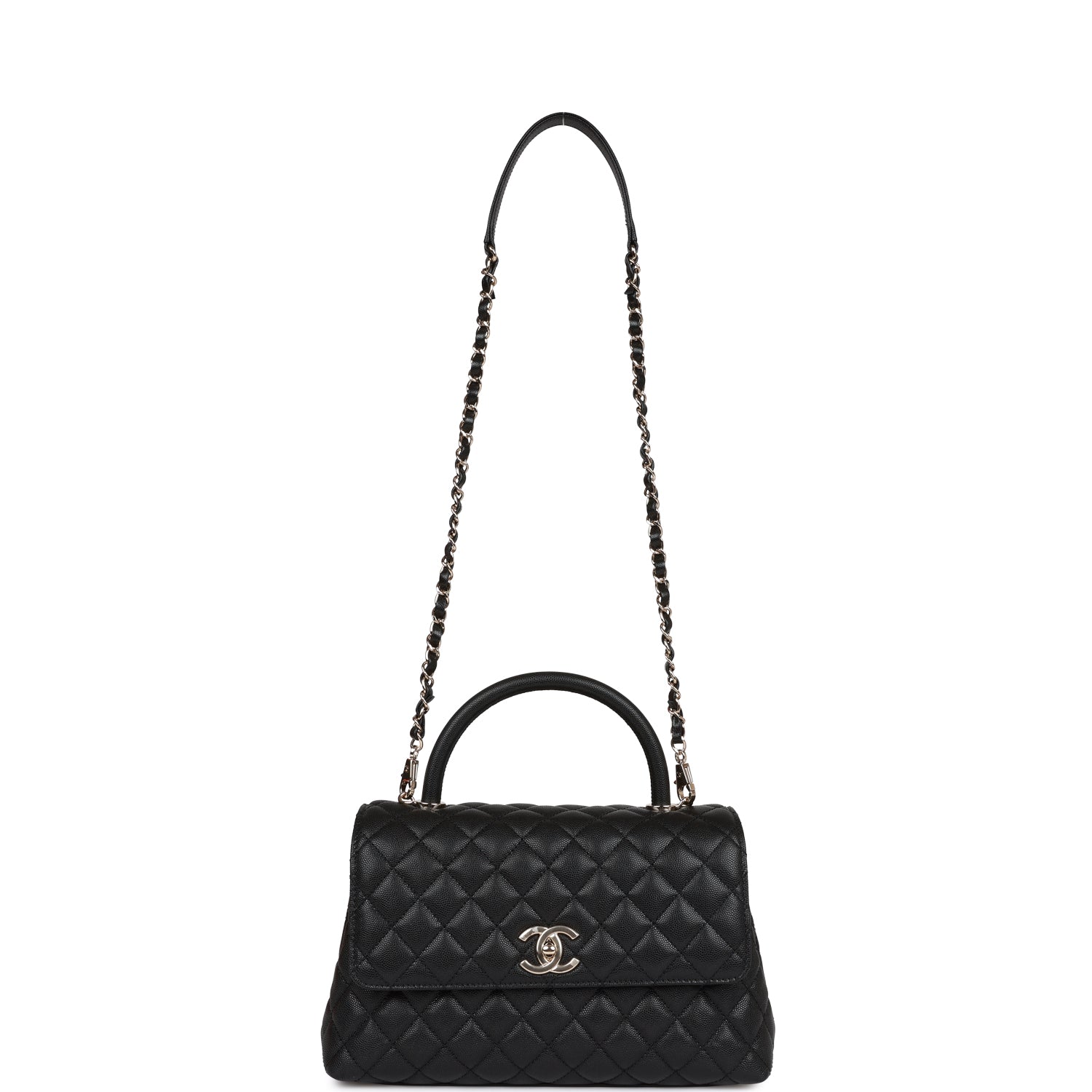 CC Small Coco Handle Flap Bag Black Caviar Light Gold Hardware