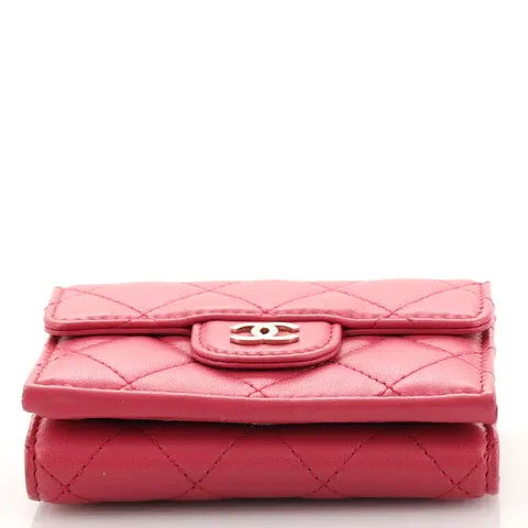 CC Classic Trifold Flap Wallet Quilted Lambskin Small