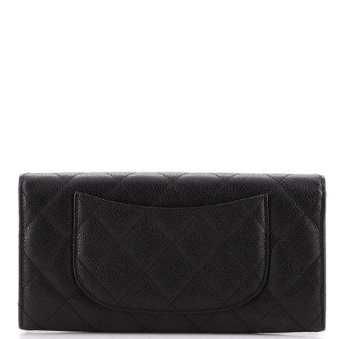 CC Gusset Classic Flap Wallet Quilted Caviar Long