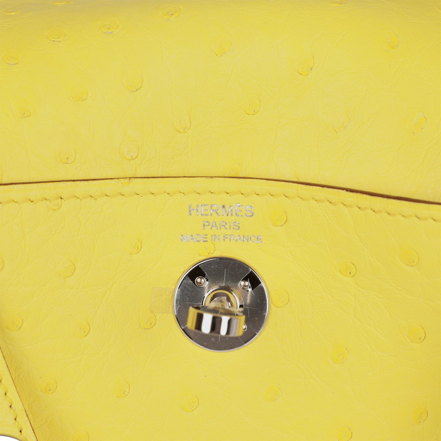 H Mini Lindy Jaune Citron Ostrich Palladium Hardware
