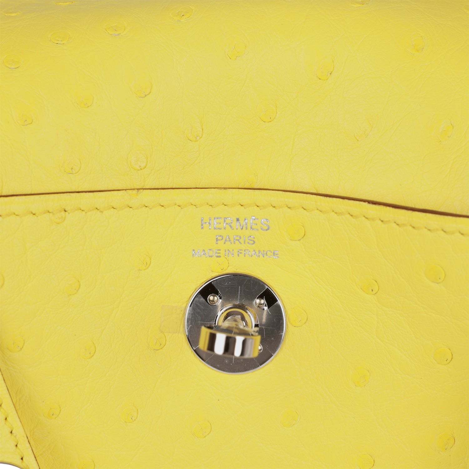 H Mini Lindy Jaune Citron Ostrich Palladium Hardware