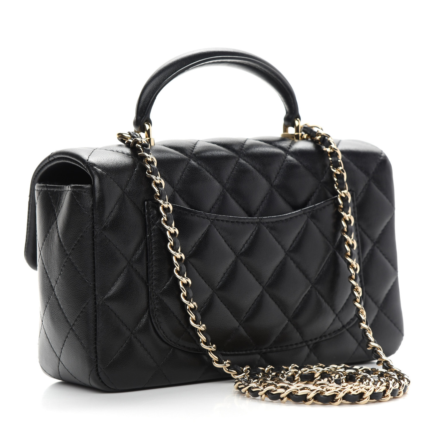 CC Lambskin Quilted Mini Top Handle Rectangular Flap in Black