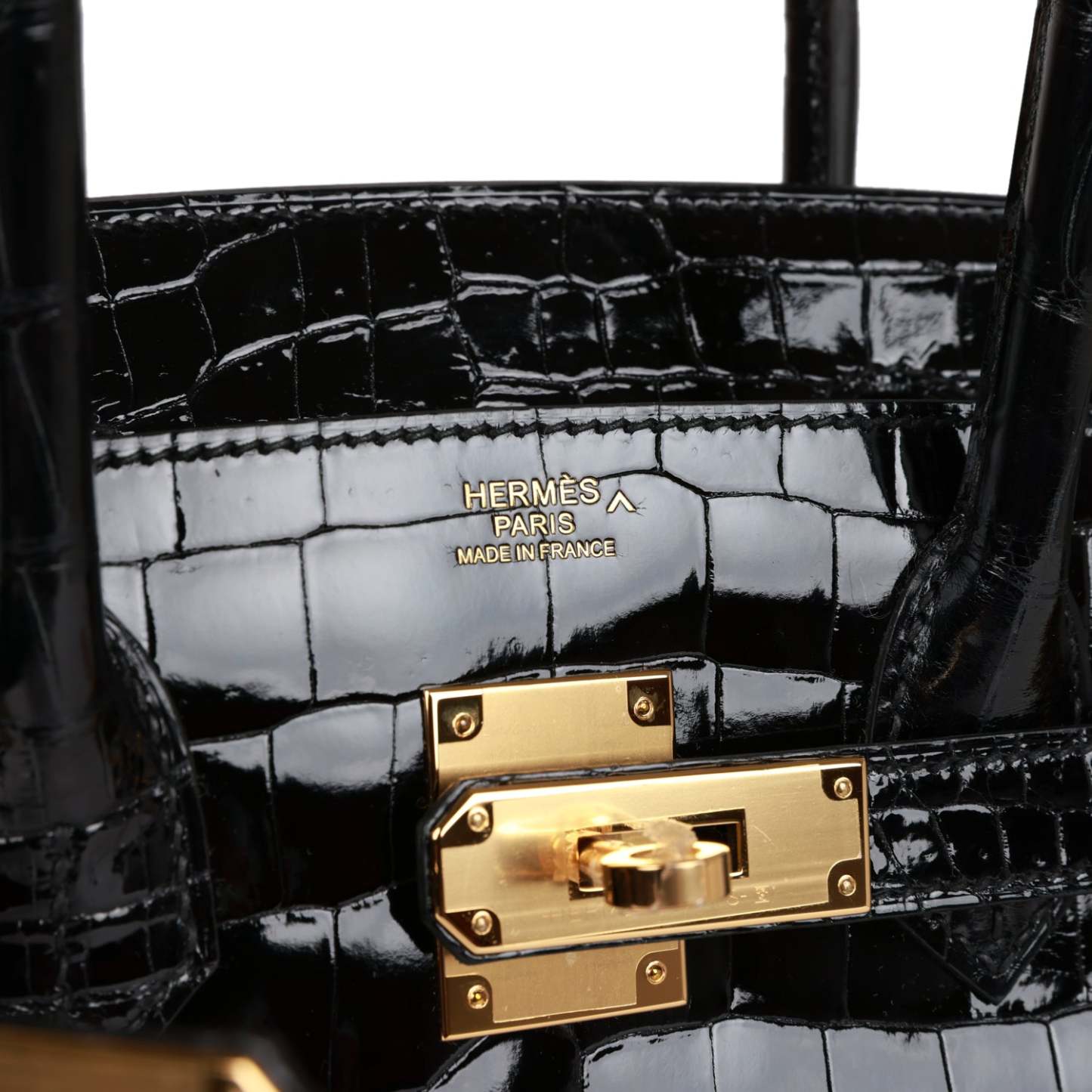 H Birkin 30 Black Shiny Niloticus Crocodile Gold Hardware