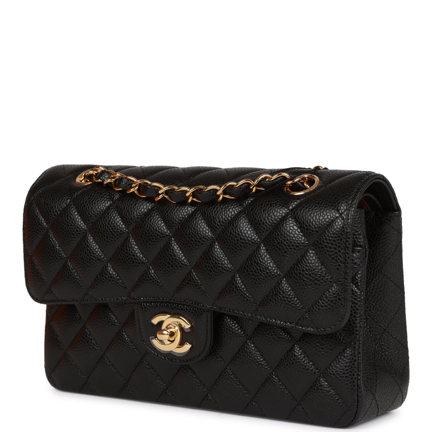 CC Small Classic Double Flap Black Caviar Gold Hardware