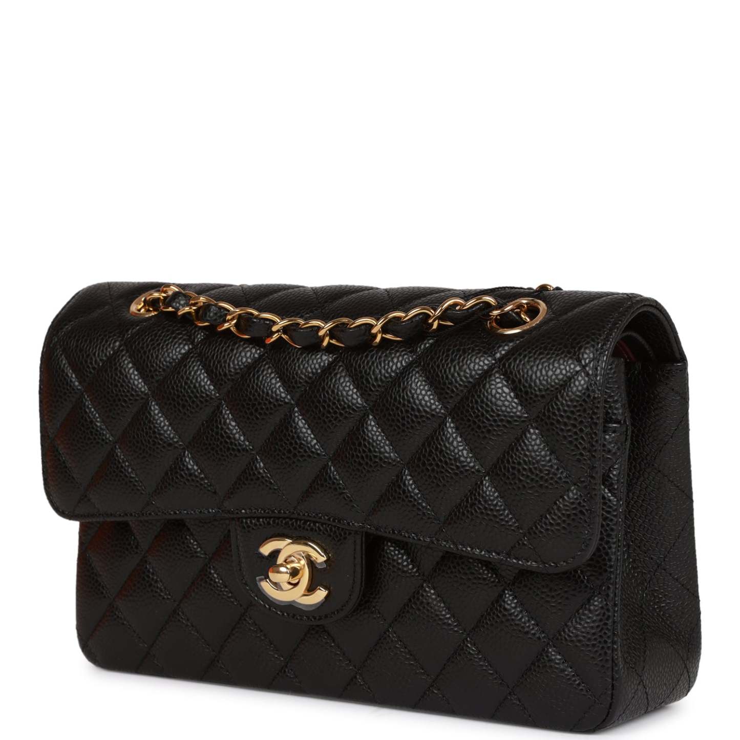 CC Small Classic Double Flap Black Caviar Gold Hardware