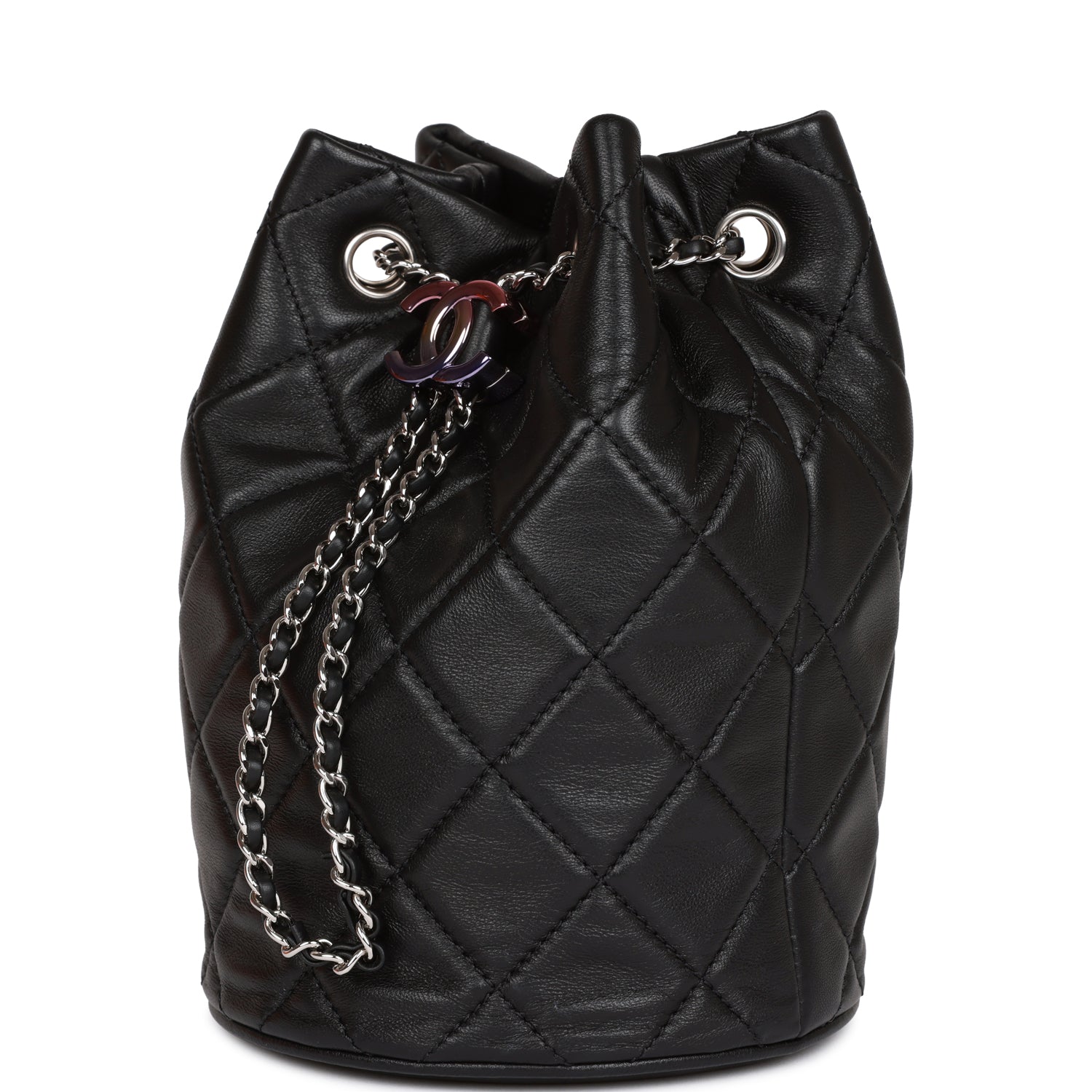 CC Mini Bucket Bag Black Lambskin Silver Hardware