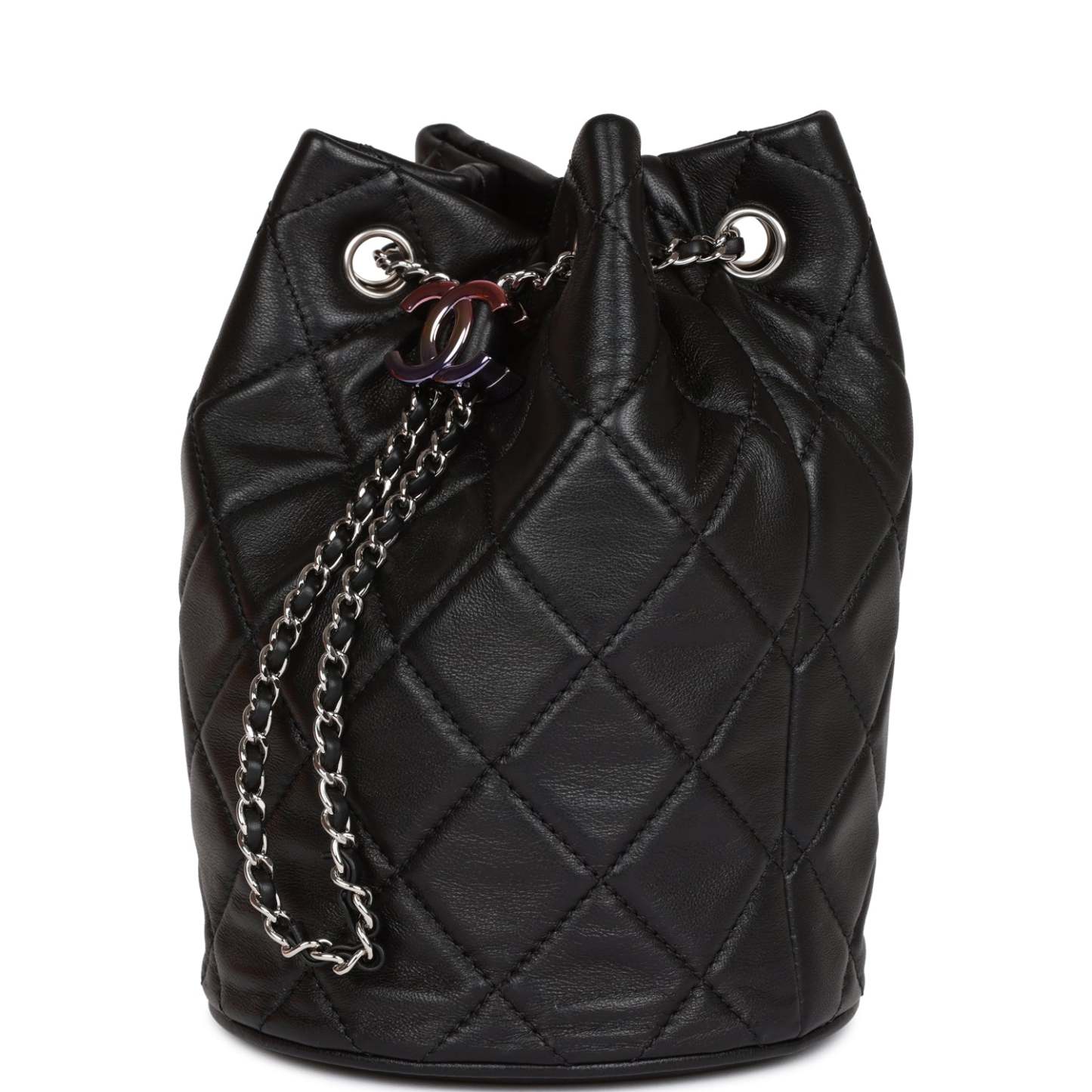 CC Mini Bucket Bag Black Lambskin Silver Hardware