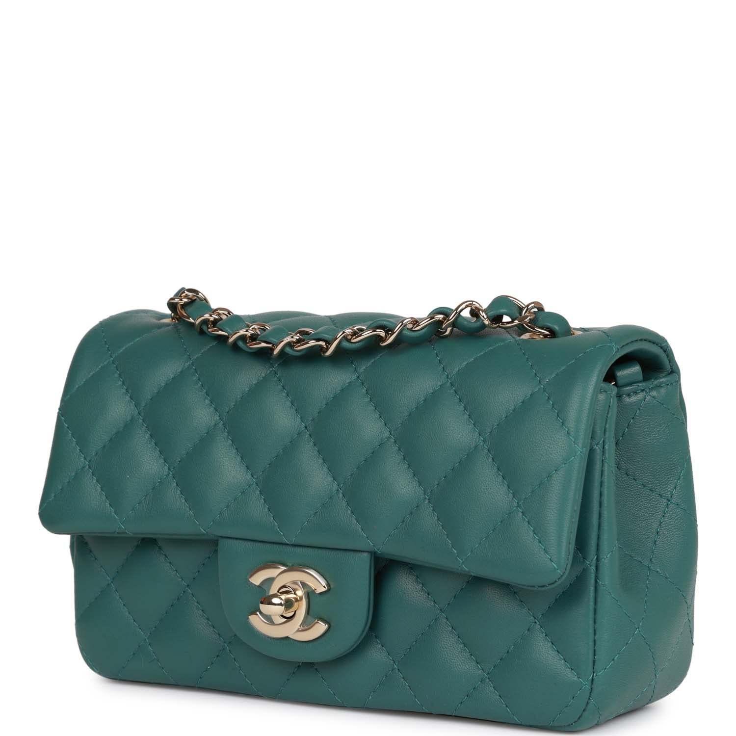 CC Mini Rectangular Flap Bag Green Lambskin Light Gold Hardware