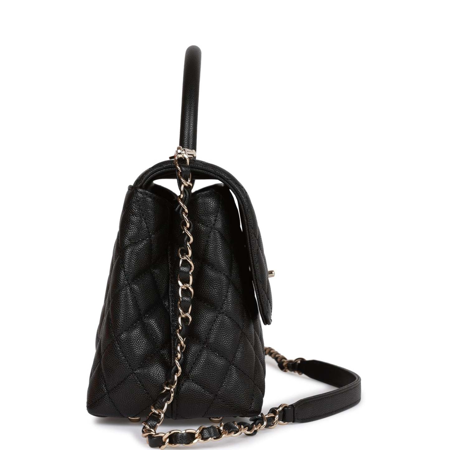 CC Small Coco Handle Flap Bag Black Caviar Light Gold Hardware