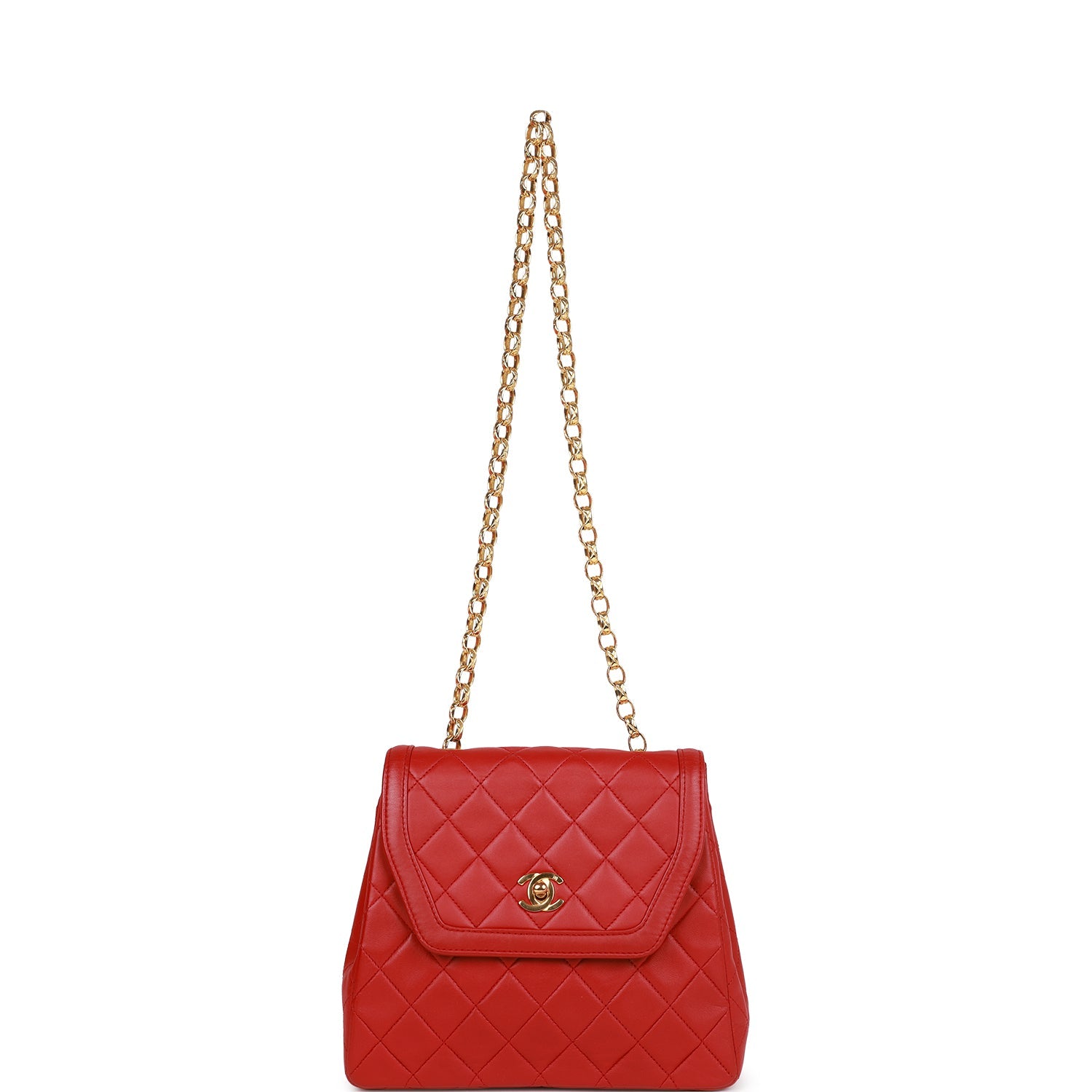 Vintage CC Trapeze Flap Bag Red Lambskin Gold Hardware