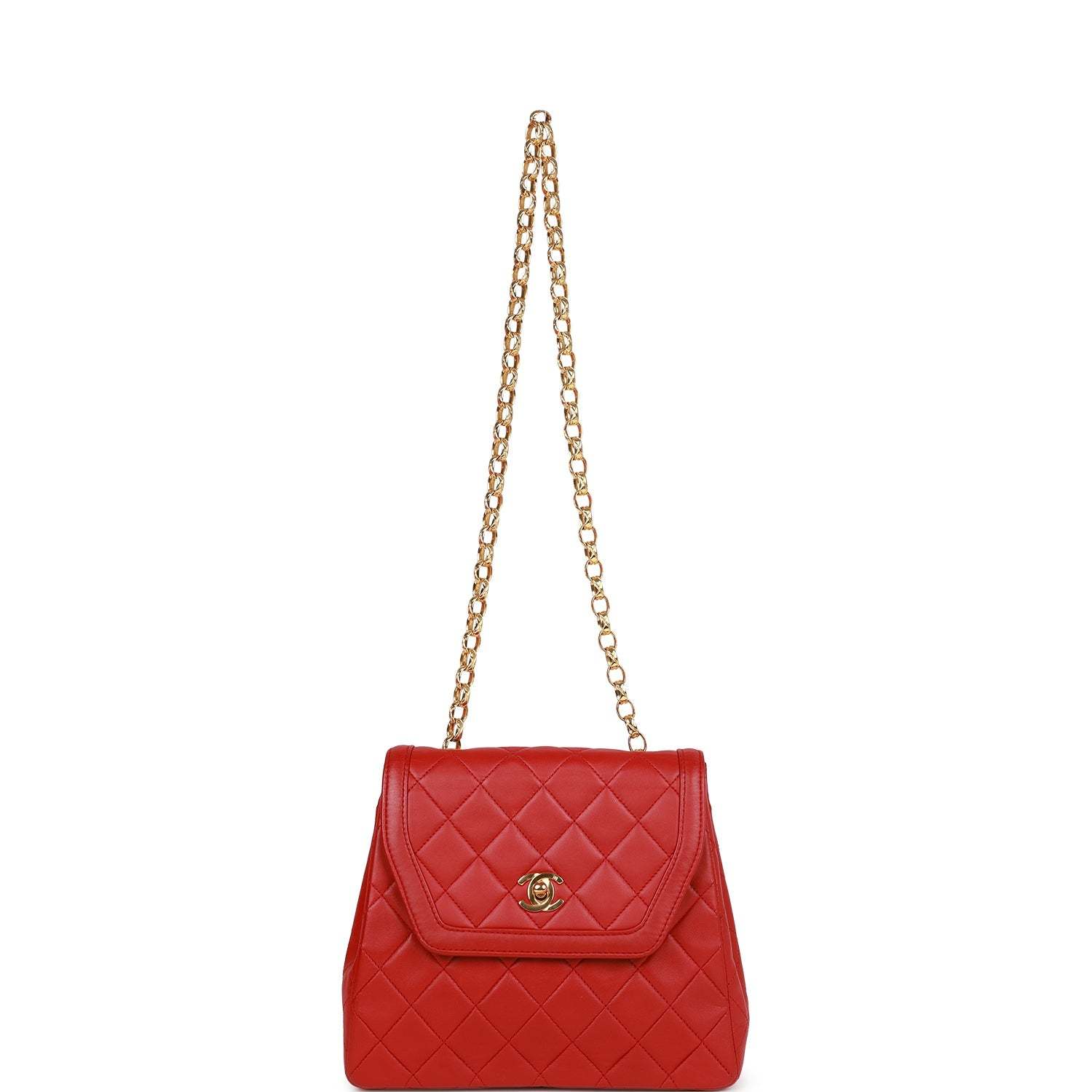 Vintage CC Trapeze Flap Bag Red Lambskin Gold Hardware