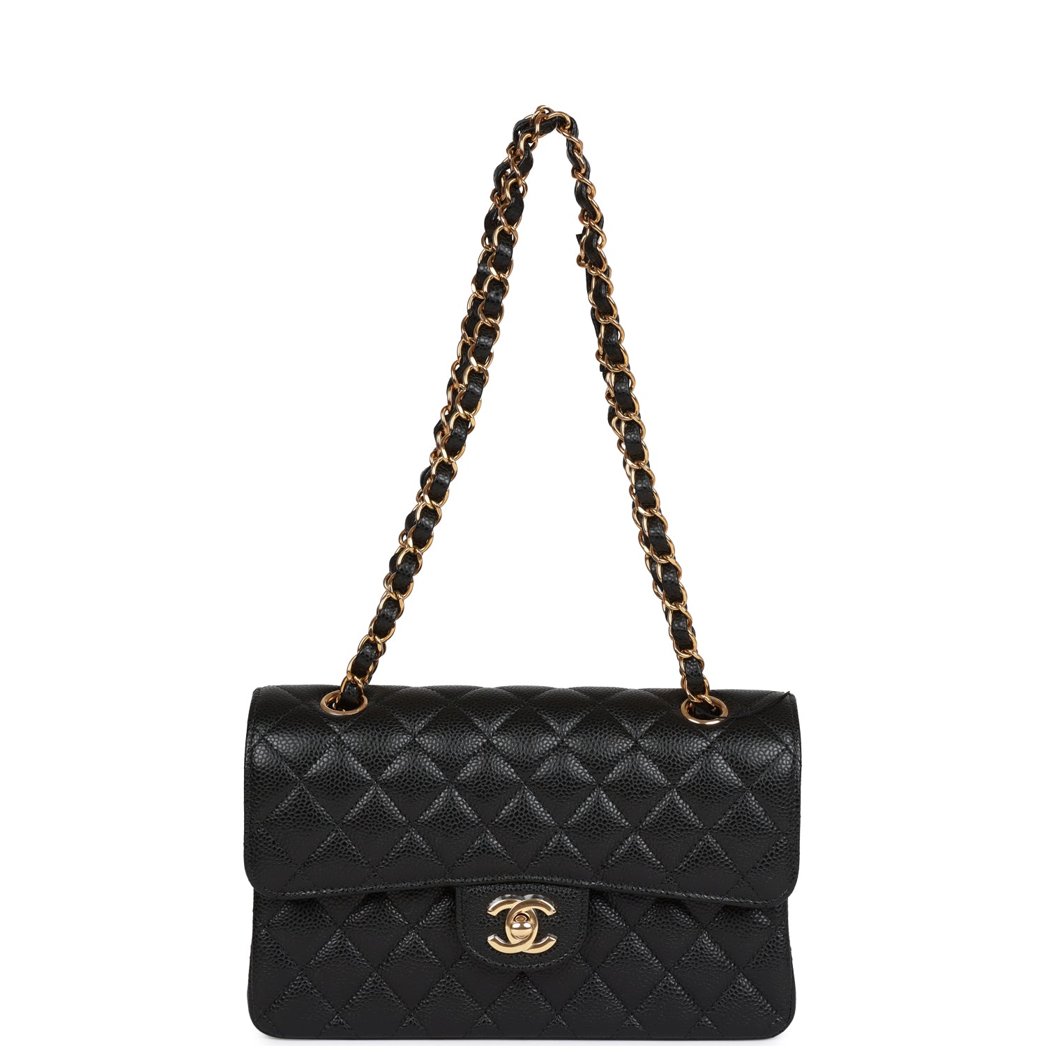 CC Small Classic Double Flap Black Caviar Gold Hardware