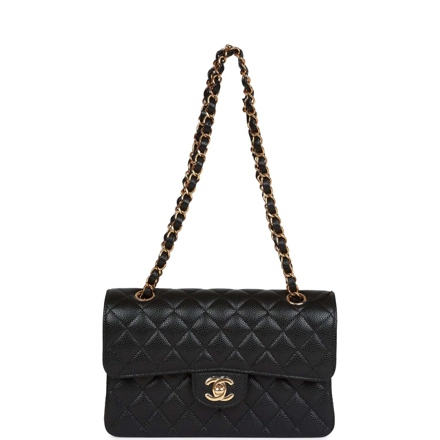 CC Small Classic Double Flap Black Caviar Gold Hardware
